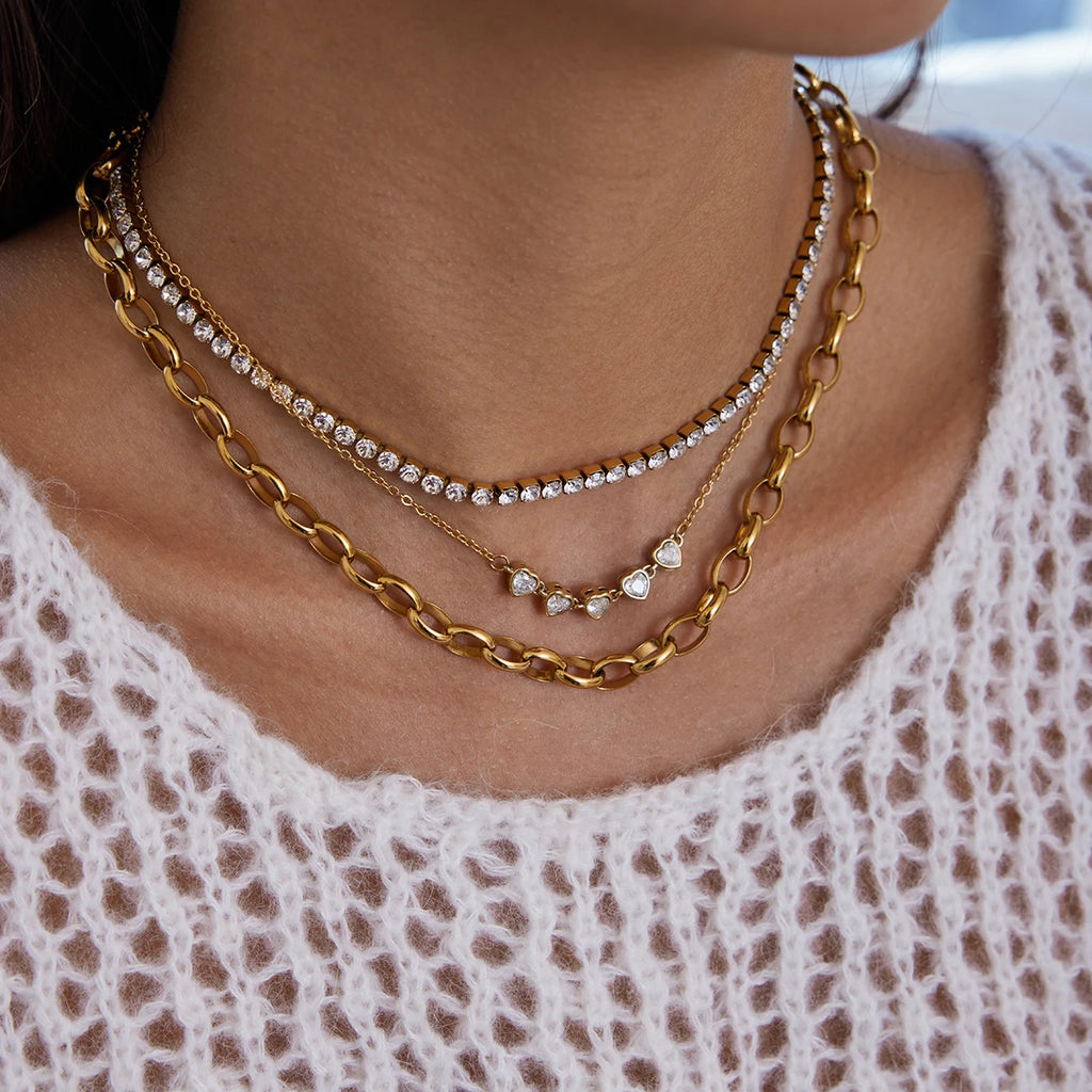 Heart-Shaped Zircon Tennis Chain Necklace