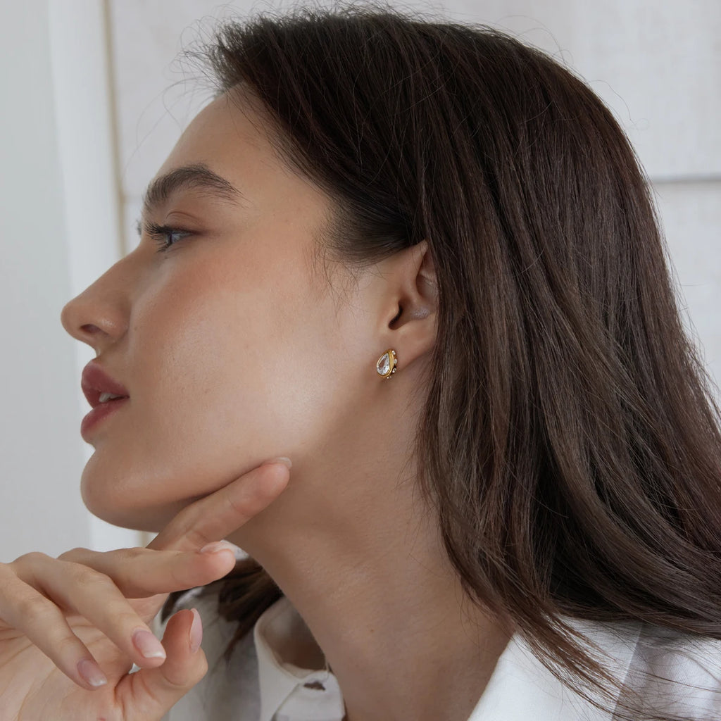 KIKA Classic Geometric Zircon Stud Earrings For Women Minimalist 18K Gold PVD Plated Stainless Steel 316L