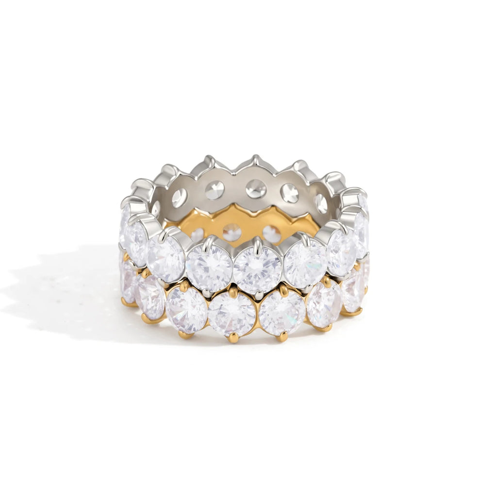 KIKA Elegant Full Round Zircon Rings  PVD Plated Stainless Steel 316Lt