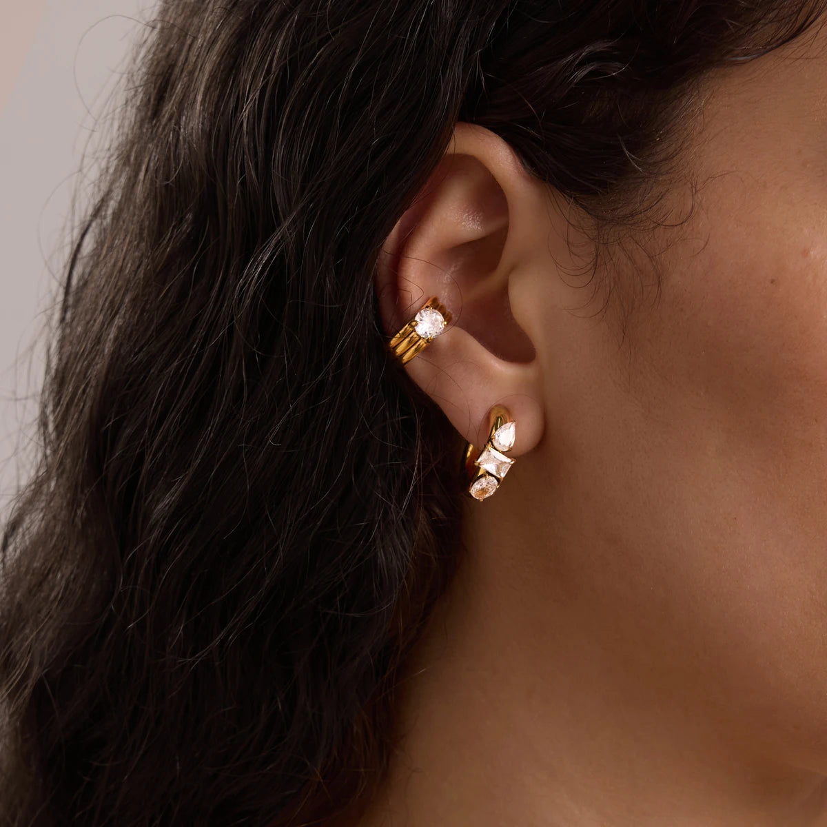 Kika Round Zircon Non-piercing Ear Clips Minimalist 18K Gold Plated Stainless Steel 316L