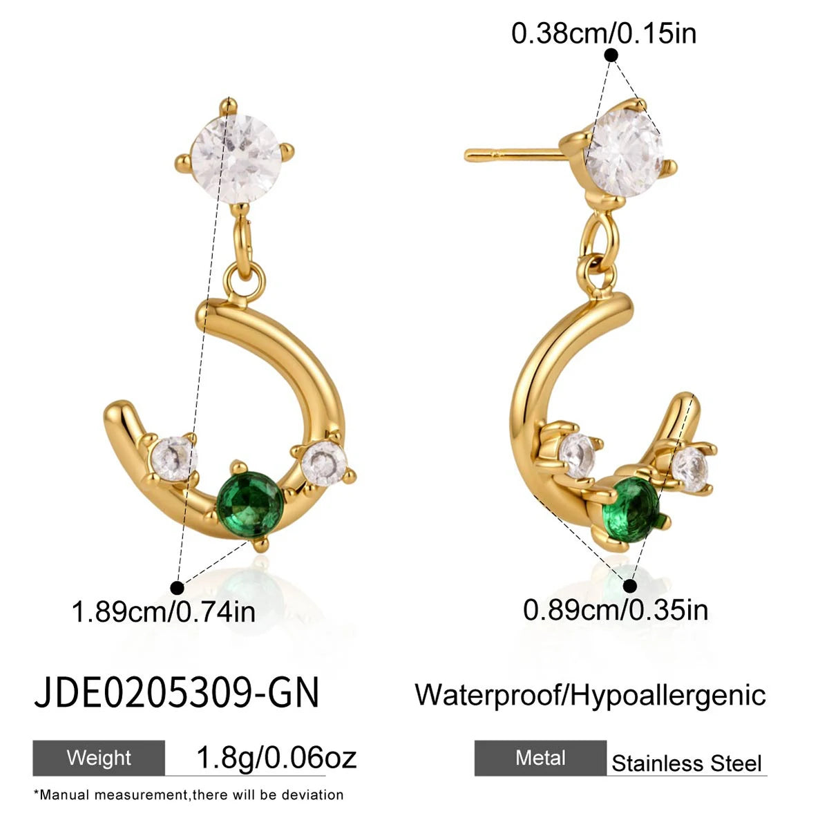 KIKA Delicate Zircon Horseshoe Drop Earrings For Women Minimalist 18K Gold PVD Plated Stainless Steel Earrings Fashion Jewelry