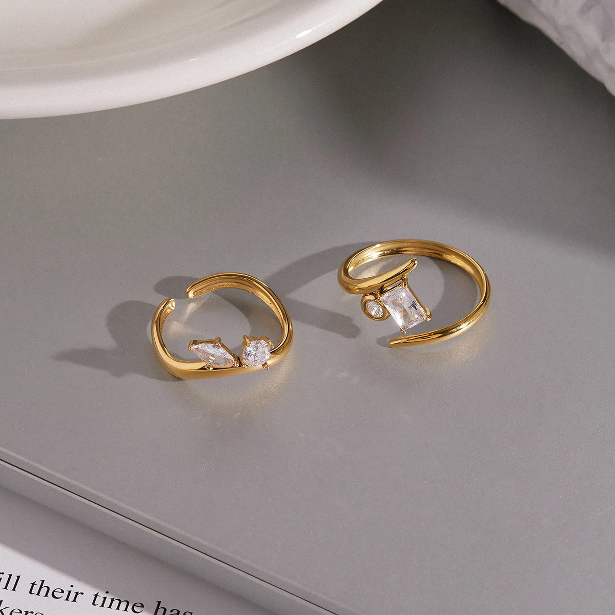 KIKA Classic Geometric Zircon Open Rings  18K Gold PVD Plated Stainless Steel 316L