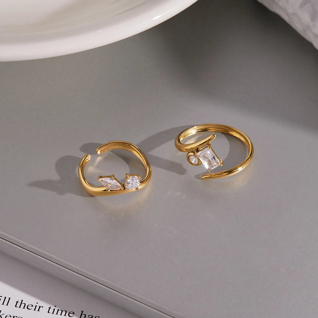 KIKA Classic Geometric Zircon Open Rings  18K Gold PVD Plated Stainless Steel 316L