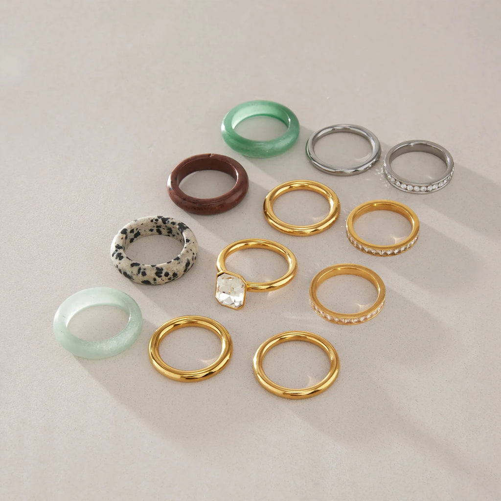 Kika Elegant Natural Stone Rings Gold PVD Plated Stainless Steel 316L