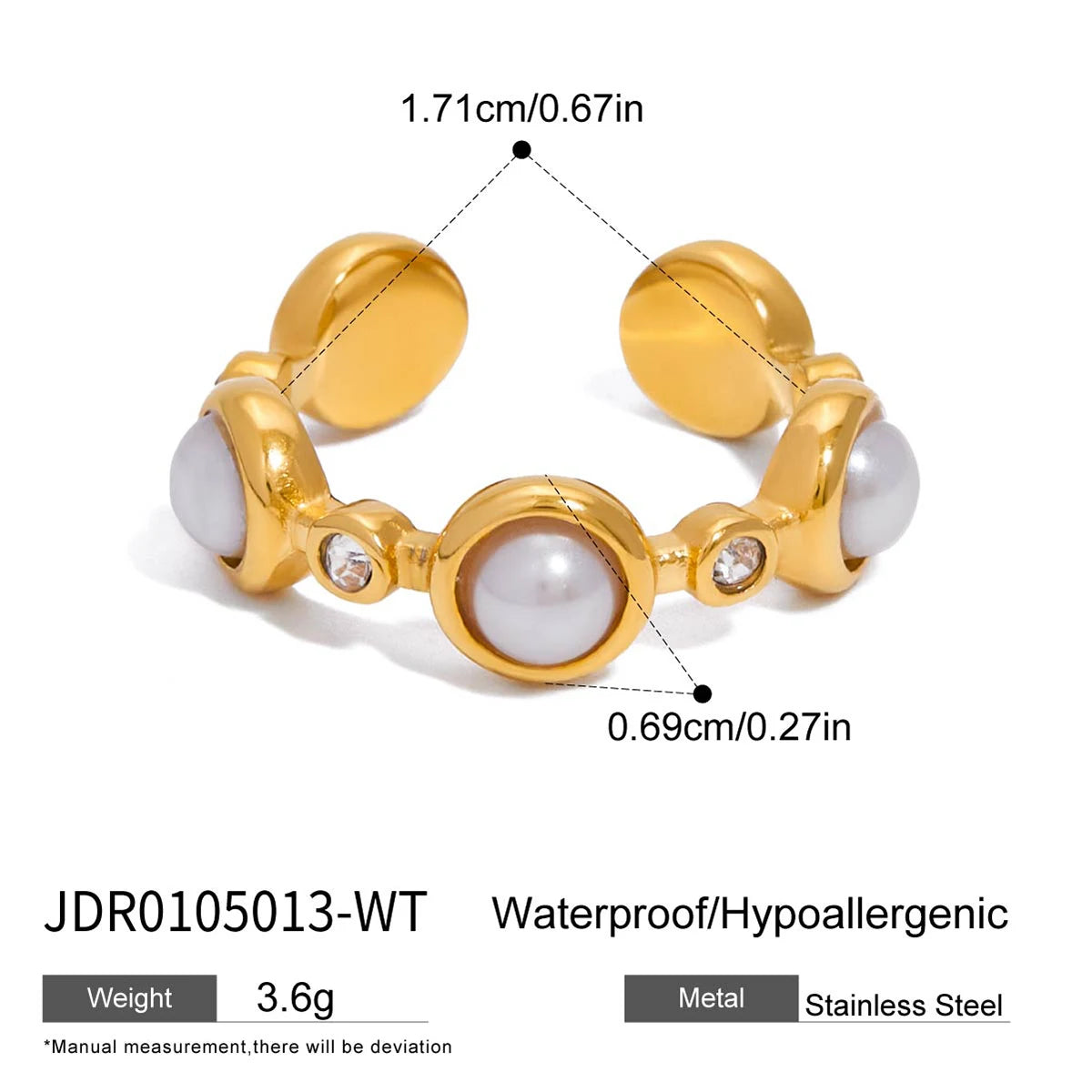 Kika Vintage 18K Gold Color Plated Stainless Steel Round Acrylic Pearl White Color