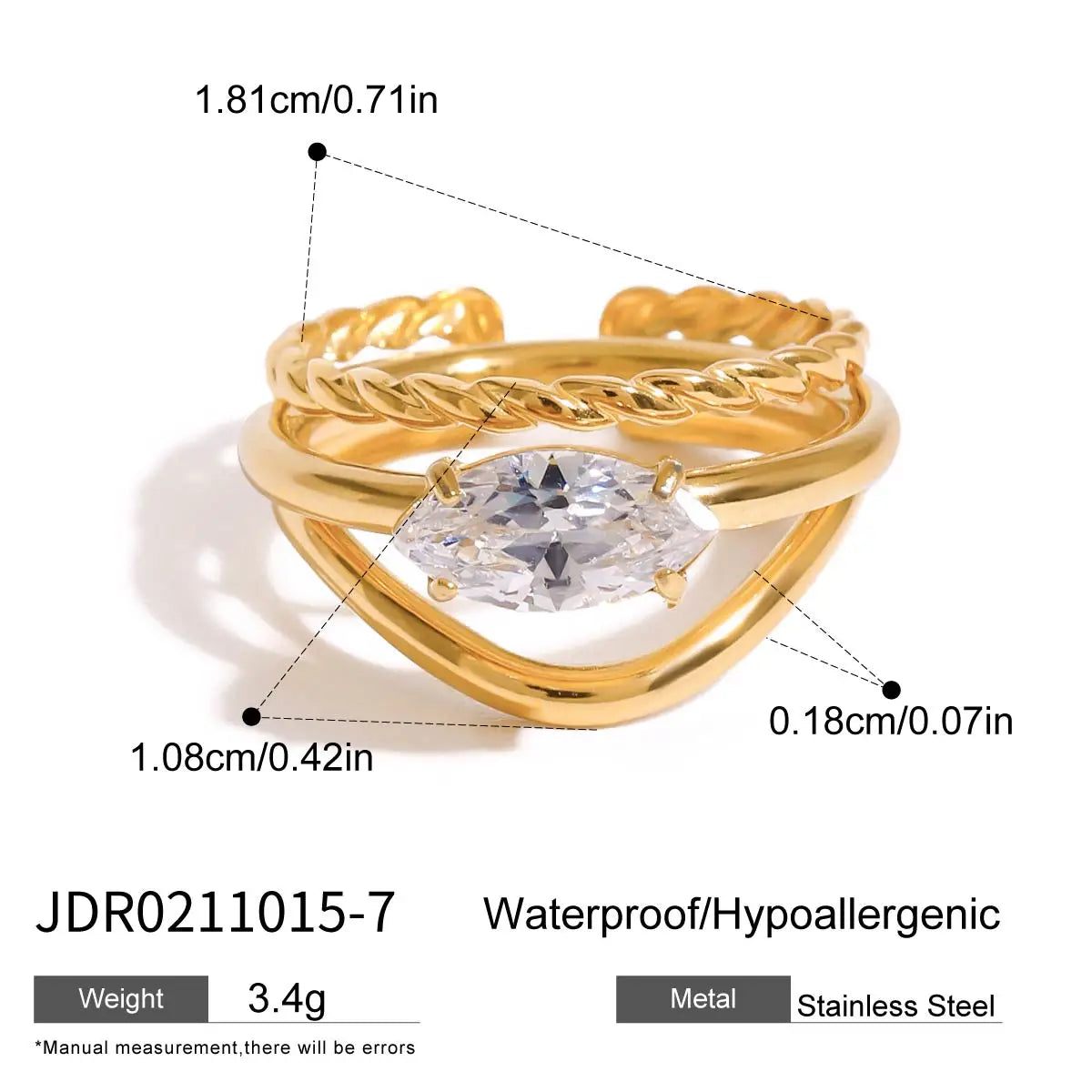 Kika Minimalist Zircon Ribbed Flower Stackable Ring