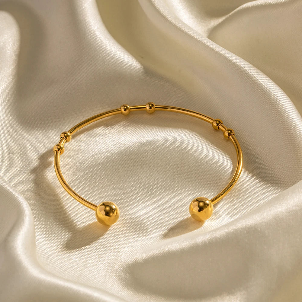 kika Fashion Jewelry 18K Gold Plated Ball Bracelets Stainless Steel Round Bead Ball Cuff Bangle
