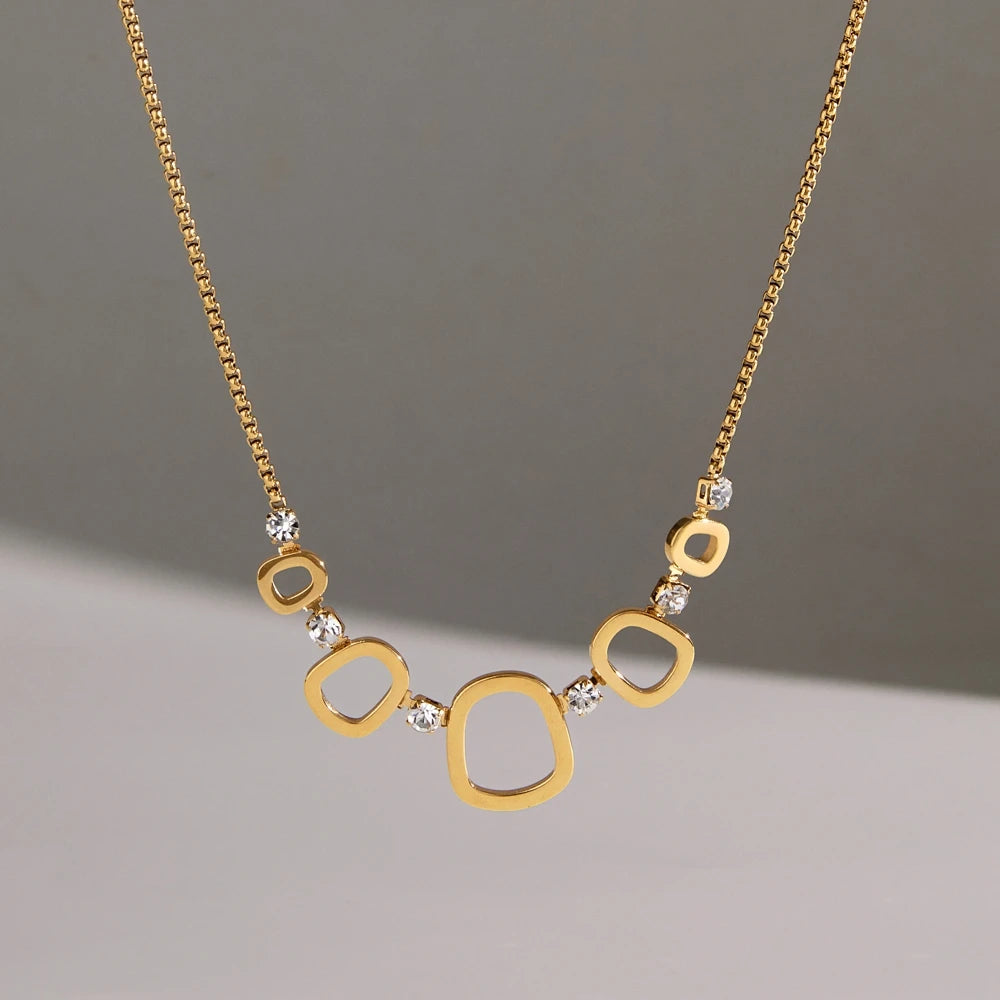 KIKA Round Zircon Hollow Pendant Necklace For Women Minimalist 18K Gold PVD Plated Stainless Steel Necklace Fashion Jewelry