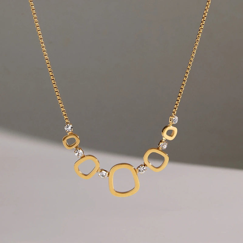 KIKA Round Zircon Hollow Pendant Necklace For Women Minimalist 18K Gold PVD Plated Stainless Steel Necklace Fashion Jewelry