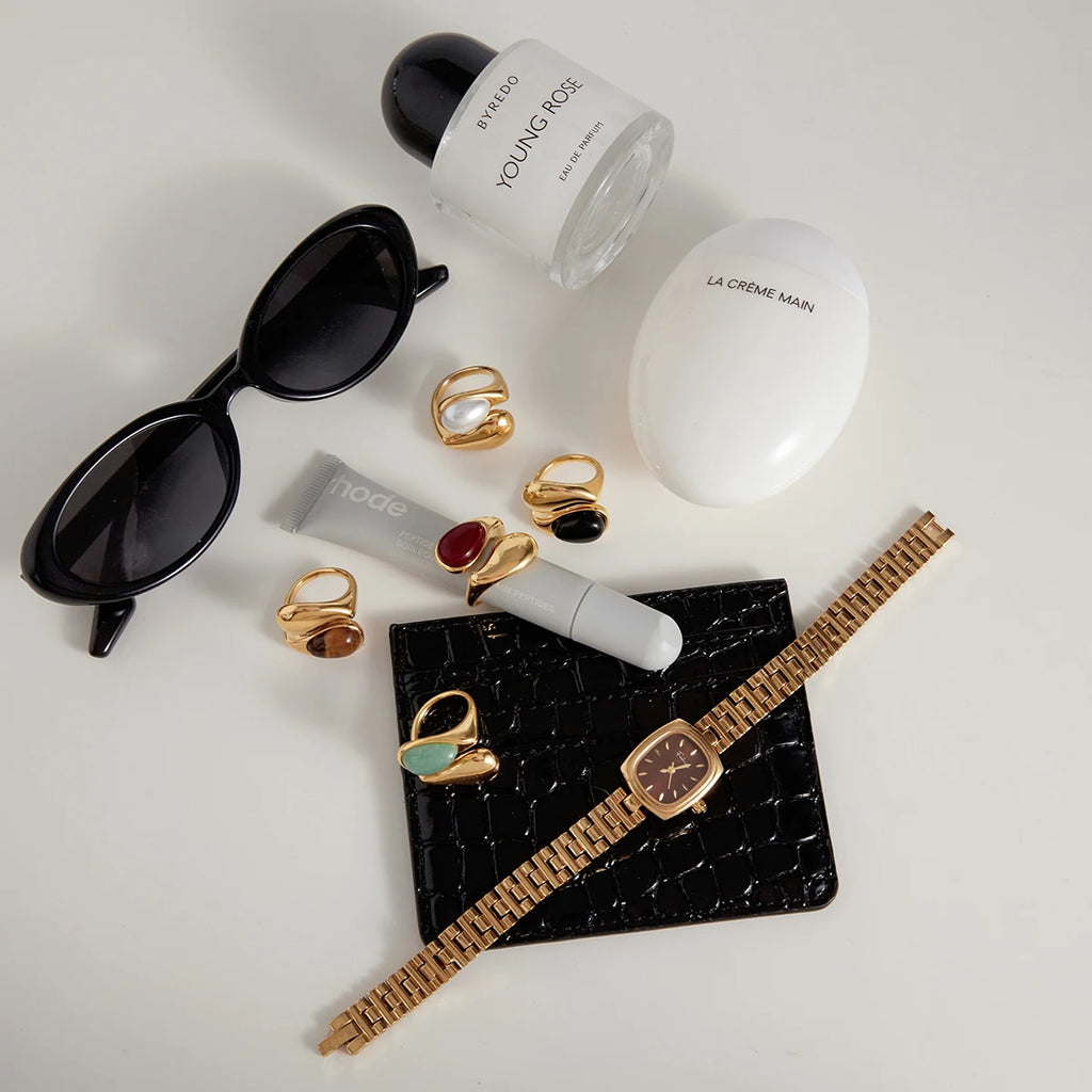 Kika Water Droplet Inlaid Imitation Pearl Asymmetric Opening Ring