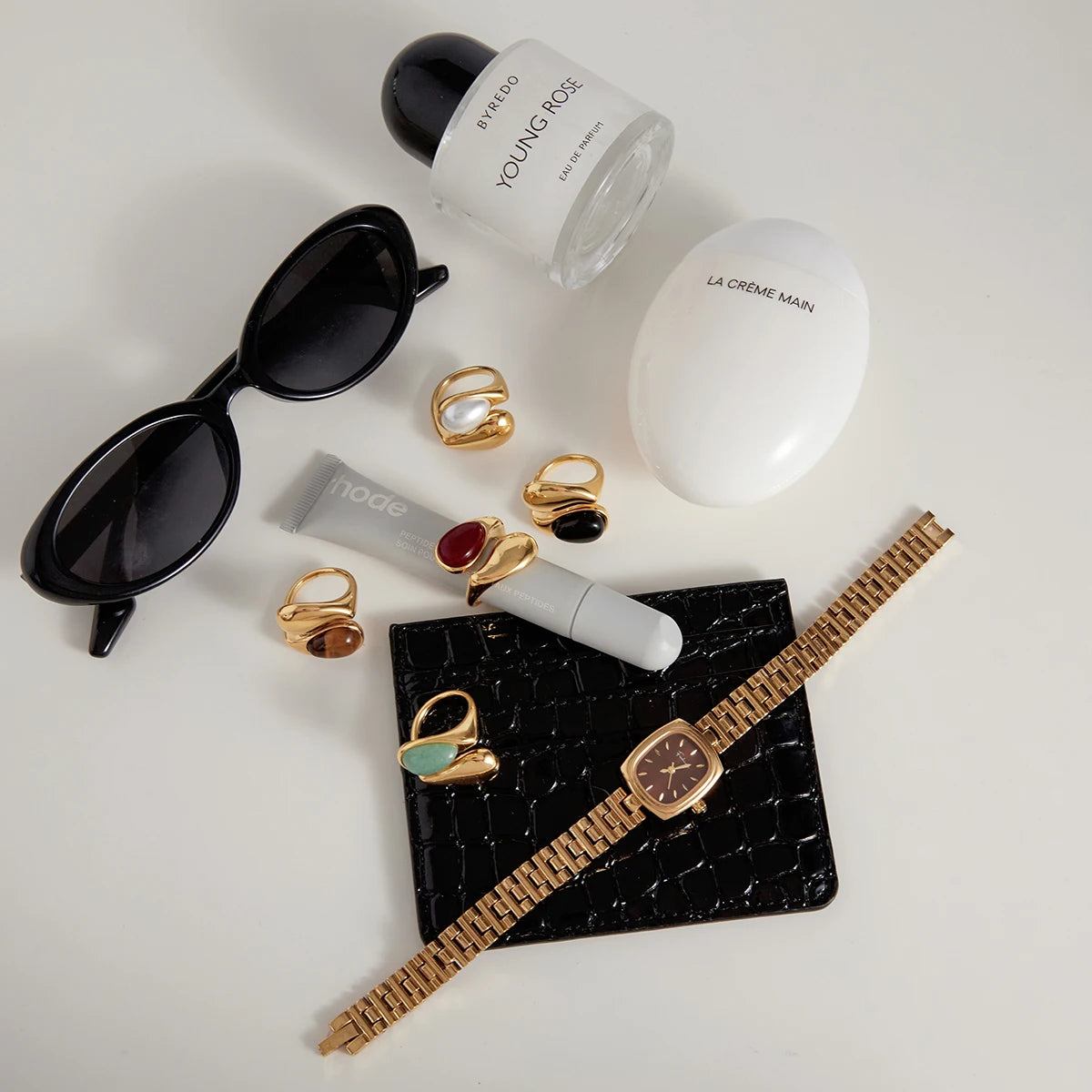 Kika Water Droplet Inlaid Imitation Pearl Asymmetric Opening Ring