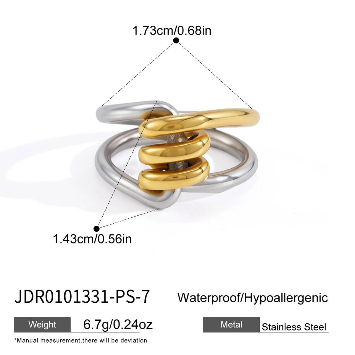 KIKA Mixed Color Multilayer Twisted Rings  PVD Plated Stainless Steel 316L