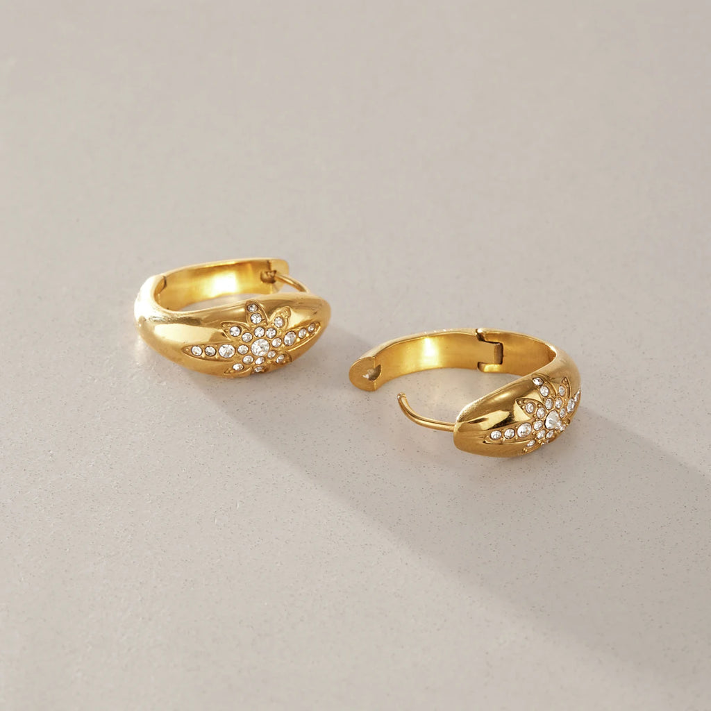 Kika Classic Crystal Star Clip Earrings 18K Gold PVD Plated Stainless Steel 316L