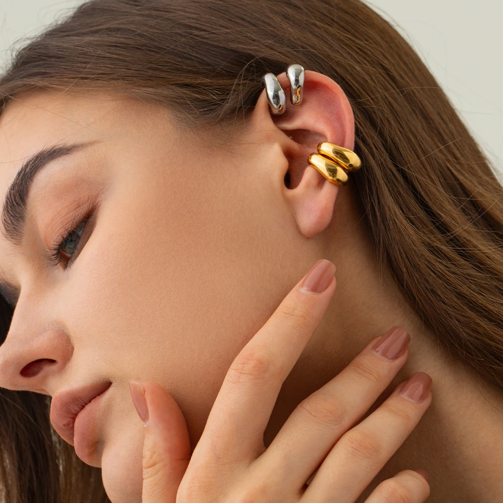 KIKA Stainless Steel 316L Punk Hip Hop Ear Clip Round Geometric Hoop Earrings Retro Gold Party Personalized