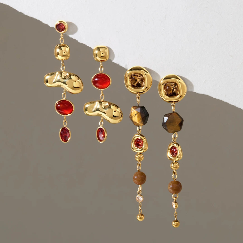 KIKA Geometric Natural Stone Zircon Drop Earrings For Women 18K Gold PVD Plated Stainless Steel Earrings Fashion Jewelry Gift