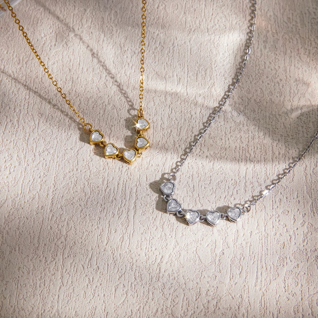 Kika Delicatesteel Gold Color Heart Shaped Zircon Tennis Chain Necklace