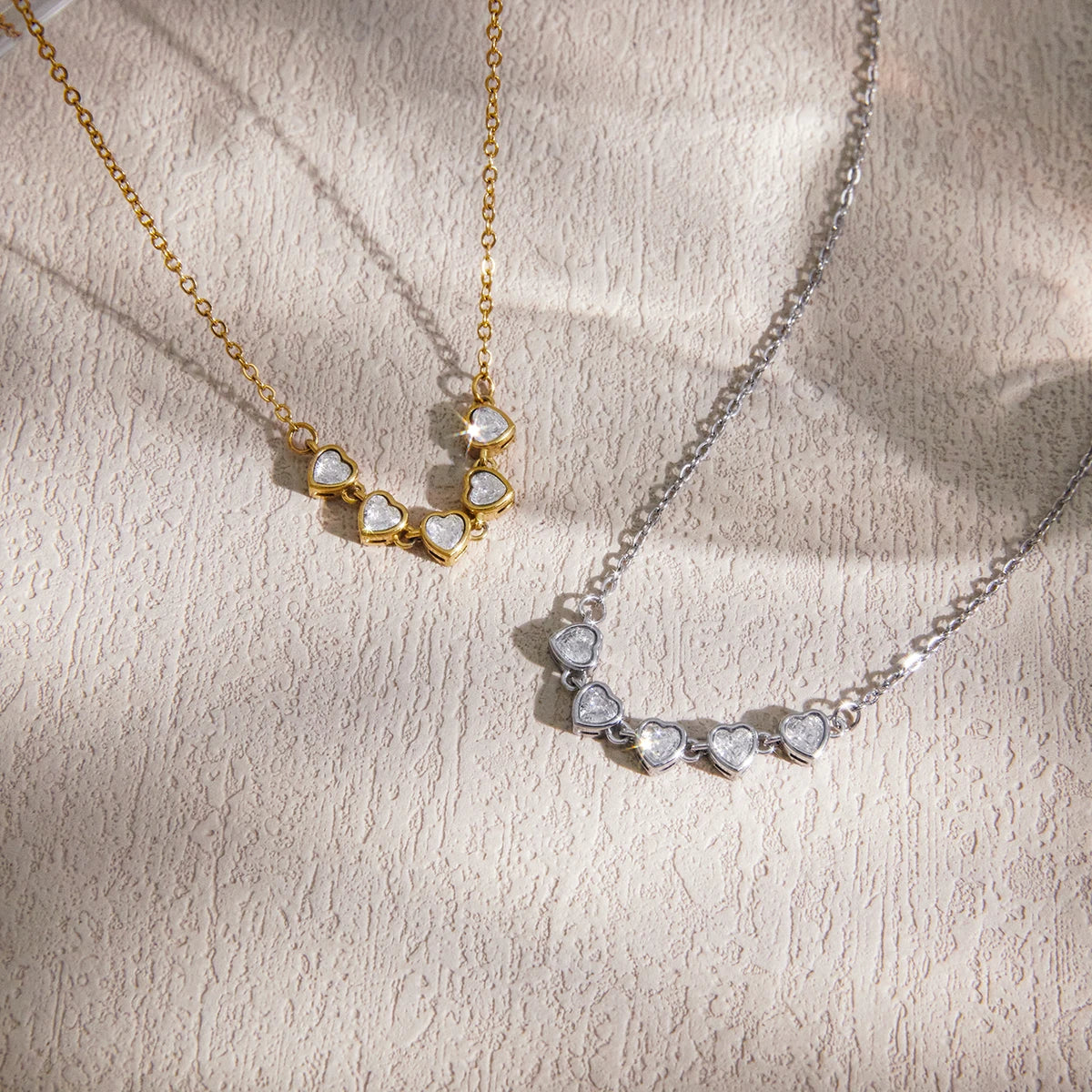 Kika Delicatesteel Gold Color Heart Shaped Zircon Tennis Chain Necklace
