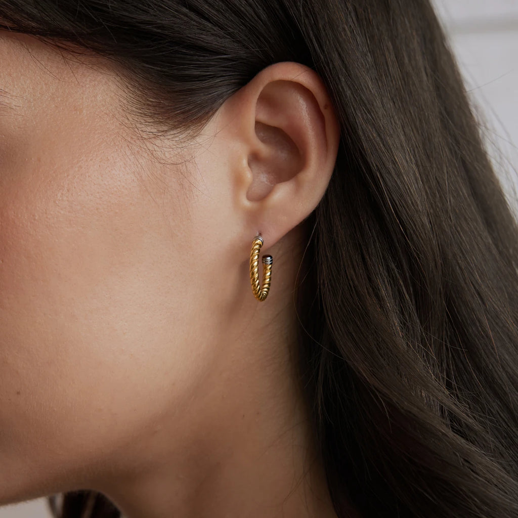 KIKA Classic Mixed Color Twisted C Shape Stud Earrings For Women 18K Gold PVD Plated Stainless Steel 316L
