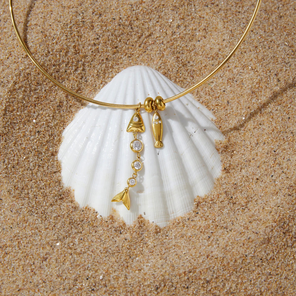 Kika  White Zircon Fish Bone Pendant
