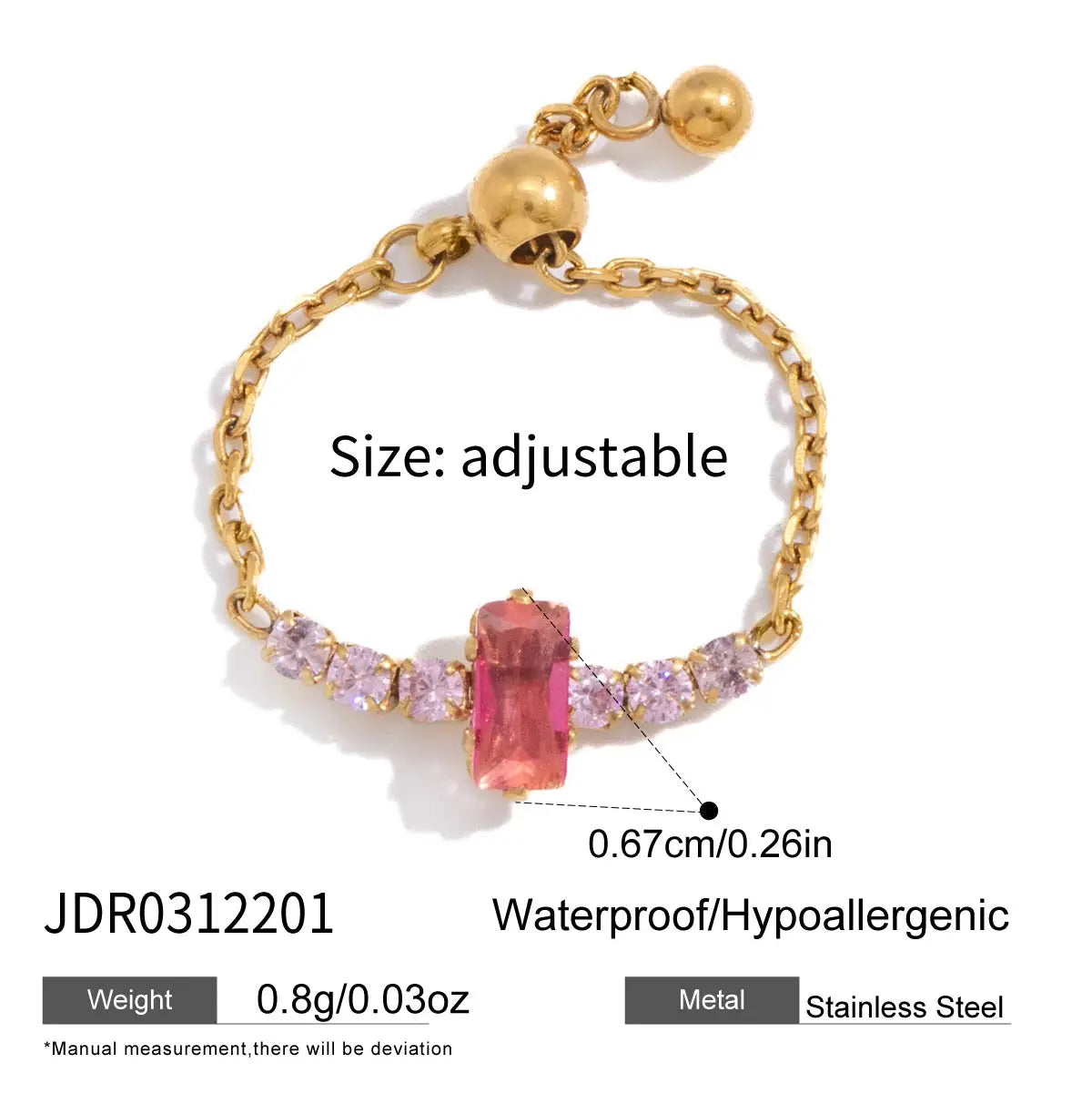 Geometric Colored Zircon Ring With Draw-Out Adjustable Design
