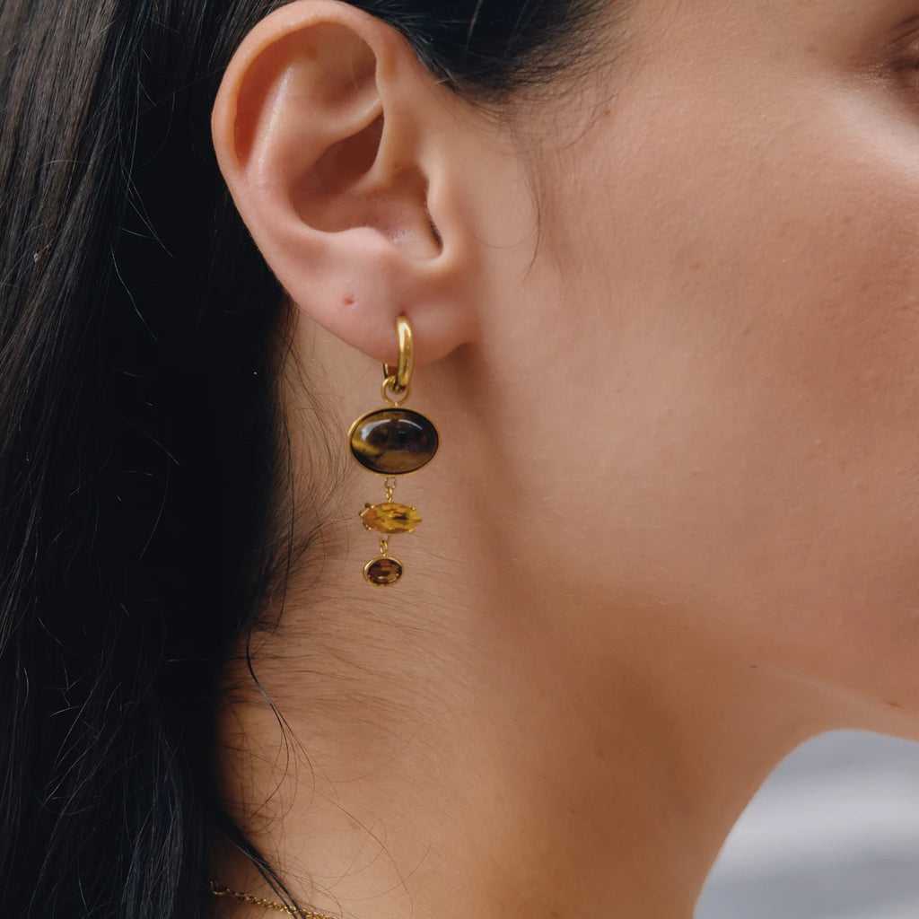 KIKA Malachite Tiger Eye Stone Crystal Drop Earrings For Women 18K Gold PVD Plated Stainless Steel Earrings Fashion Jewelry