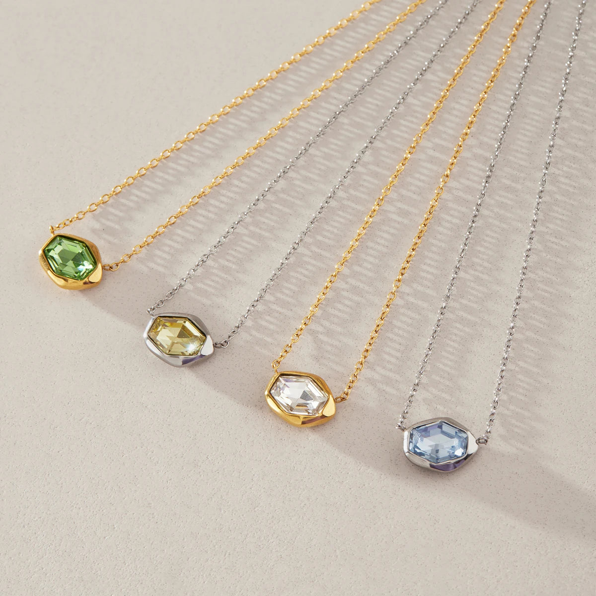 KIKA Geometric Glass Stone Pendant Necklace PVD 18K Gold Plated Stainless Steel 316L