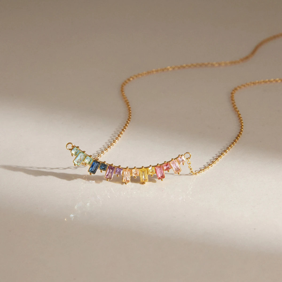 KIKA Multicolor Glass Stone Smile Shape Pendant Necklace 18K Gold PVD Plated Stainless Steel 316L