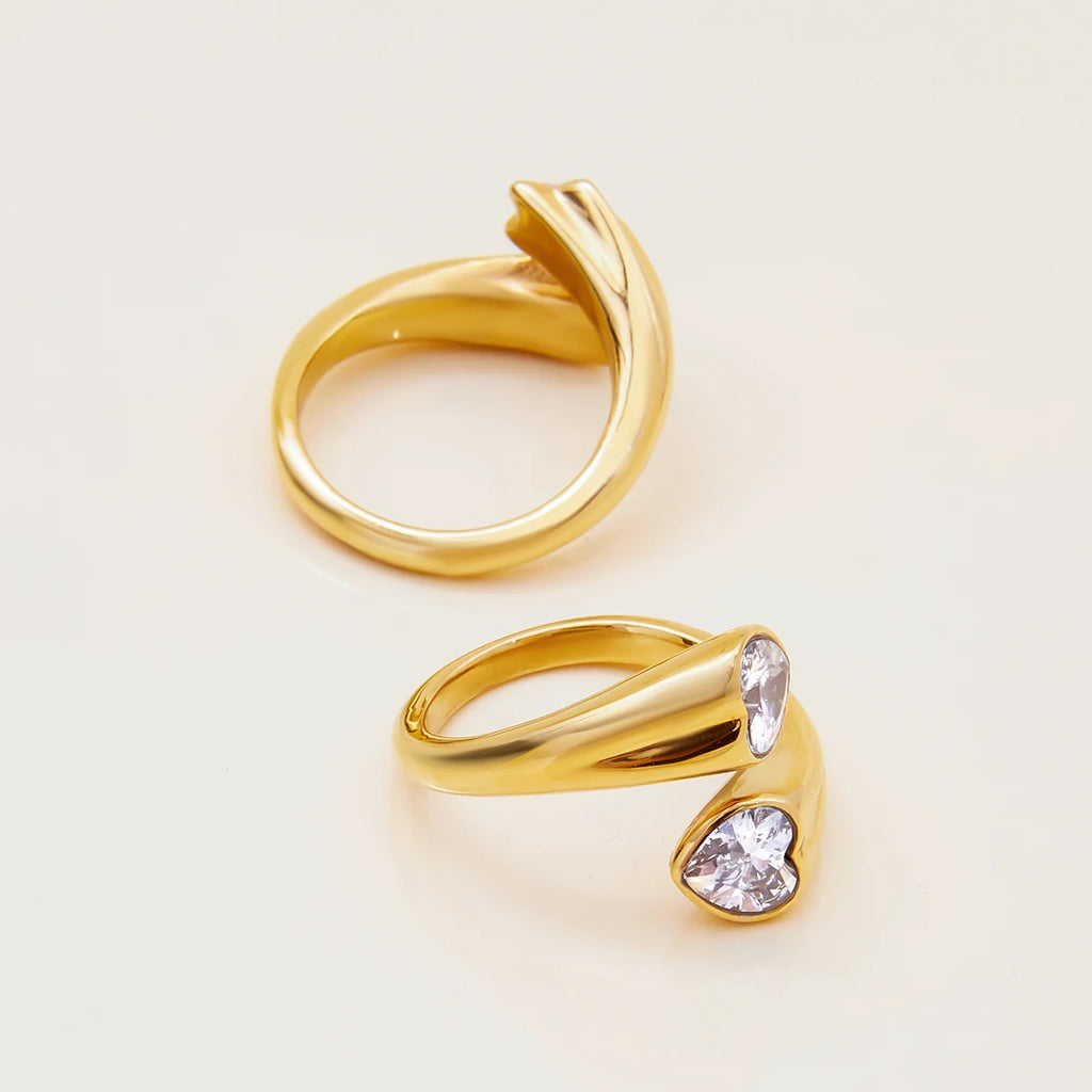 KIKA Minimalist 18K Gold Color PVD Plated Stainless Steel 316L White Heart Shaped Zircon Ring Star Stackable