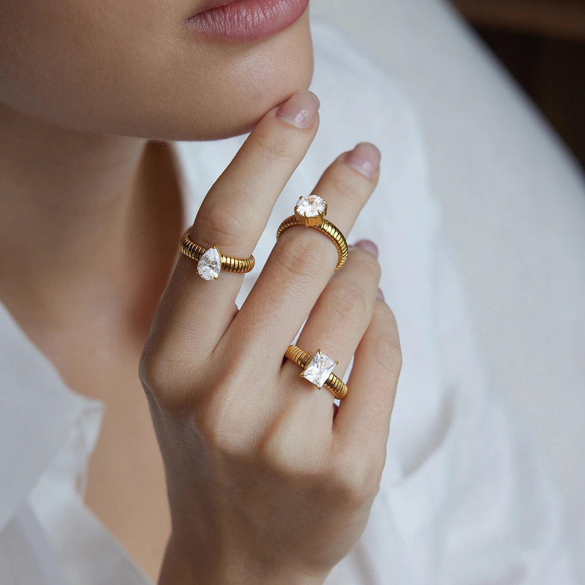 KIKA Classic Geometric Zircon Rings 18K Gold PVD Plated Stainless Steel 316L