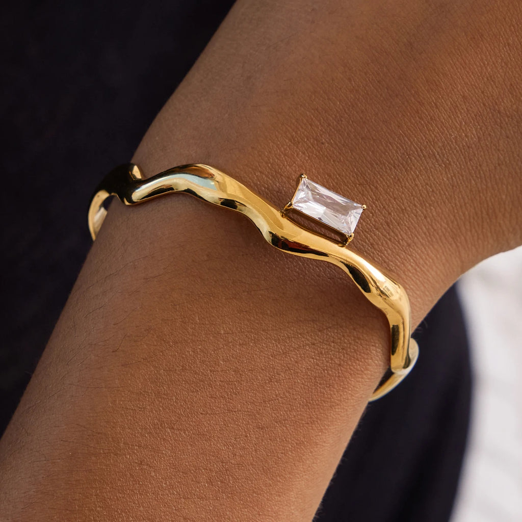 Inlay Square Shape Zircon Wave Open Bracelets