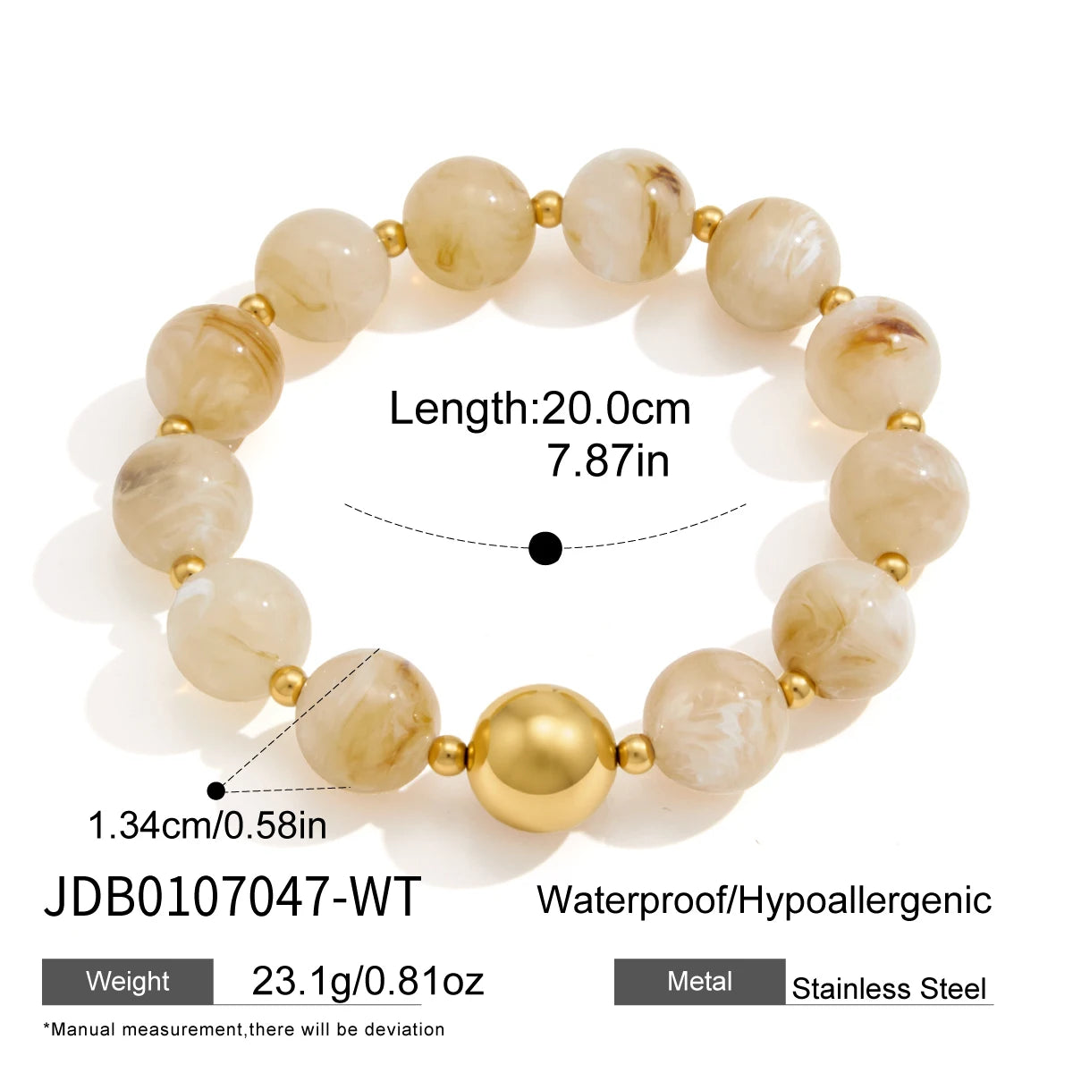 KIKA Elegant Elastic Round Resin Bracelet For Women Men Minimalist Gold Color CCB Plastic Beads Bracelet Fashion Jewelry Gift