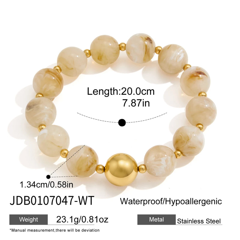 KIKA Elegant Elastic Round Resin Bracelet For Women Men Minimalist Gold Color CCB Plastic Beads Bracelet Fashion Jewelry Gift