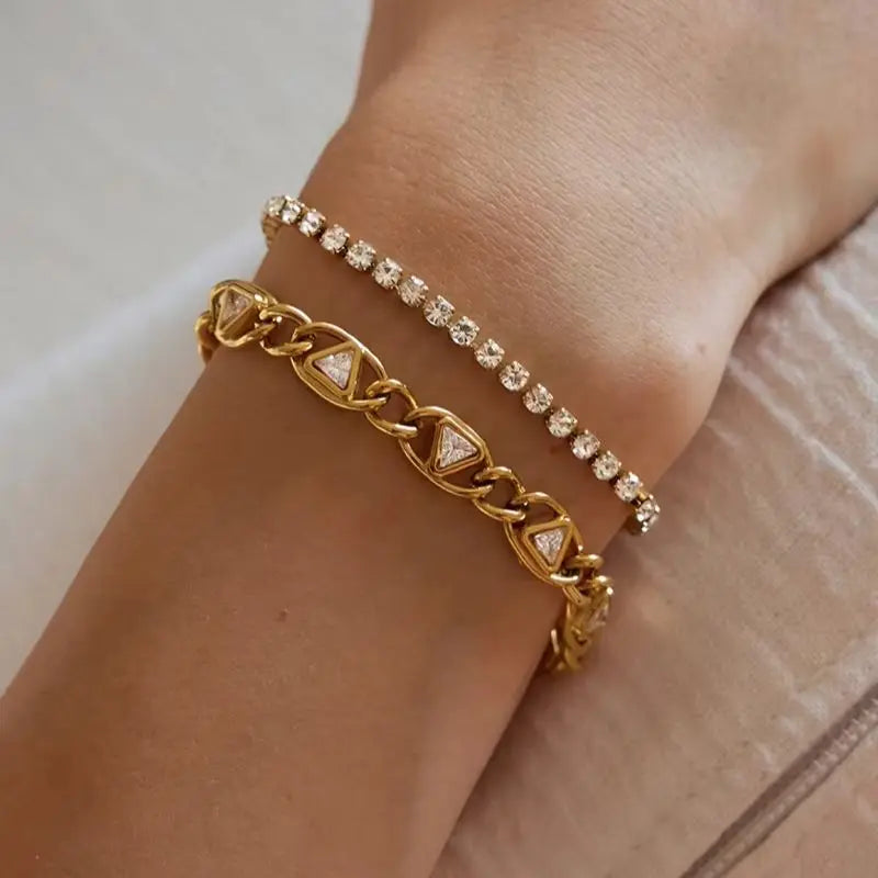 KIKA Classic Triangle Zircon Chunky Chain Bracelet 18K Gold PVD Plated Stainless Steel 316L