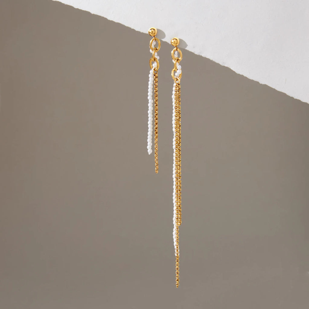 KIKA Asymmetric Imitation Pearl Earrings For Women 18K Gold Plated Stainless Steel L316L