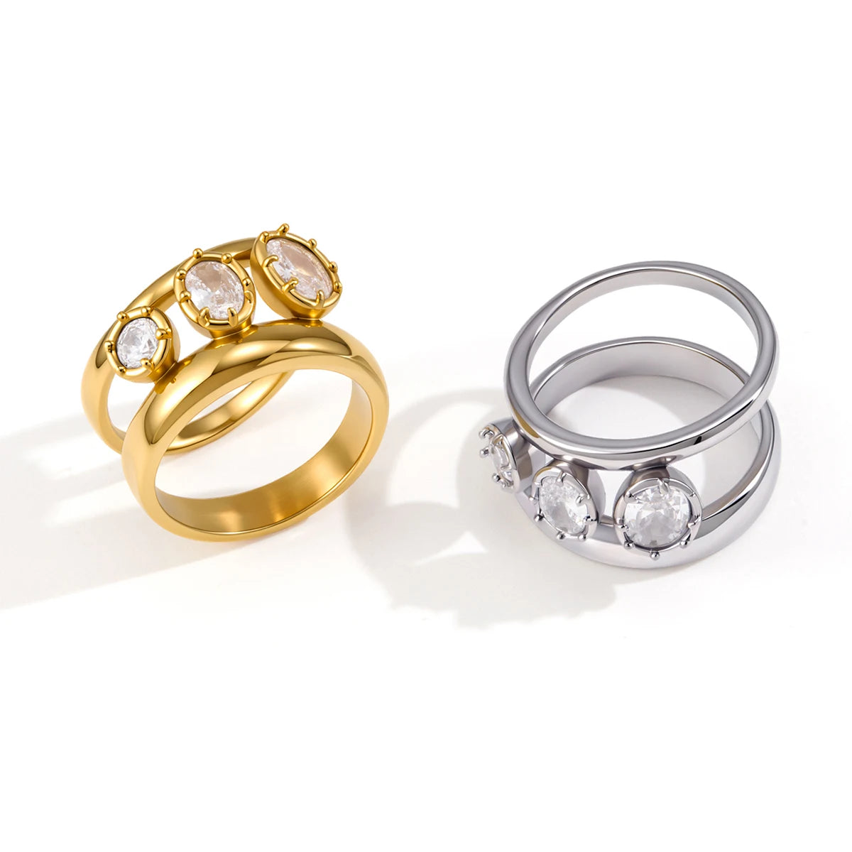 KIKA Delicate Double-Layer Hollow Ring PVD Gold Plated Stainless Steel Rings 316L