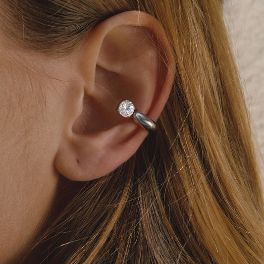 Classic Steel-Colored Round White Zircon Earrings