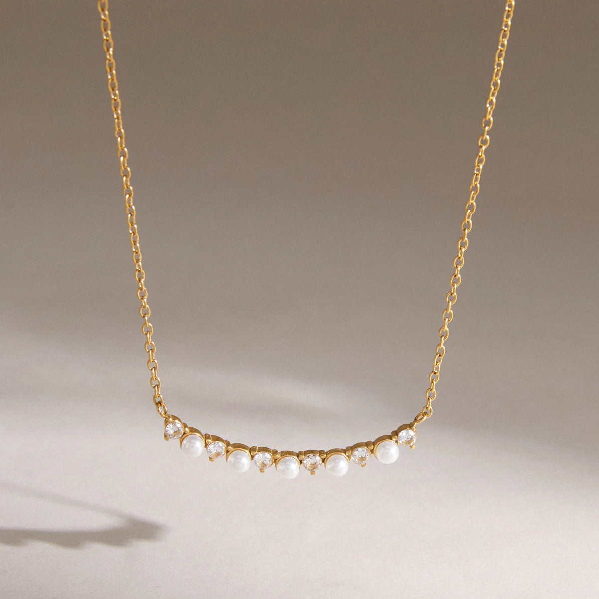 Kika Elegant Zircon Imitation Pearl Smile Shape Pendant Necklace PVD Plated Stainless Steel 316L