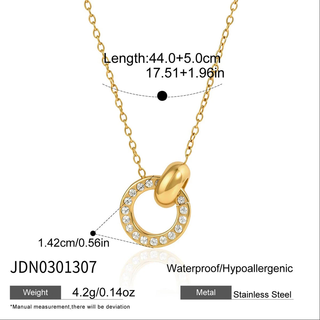 Kika Delicate White Zircon Double Ring Interlocking Pendant With O-Chain Necklace