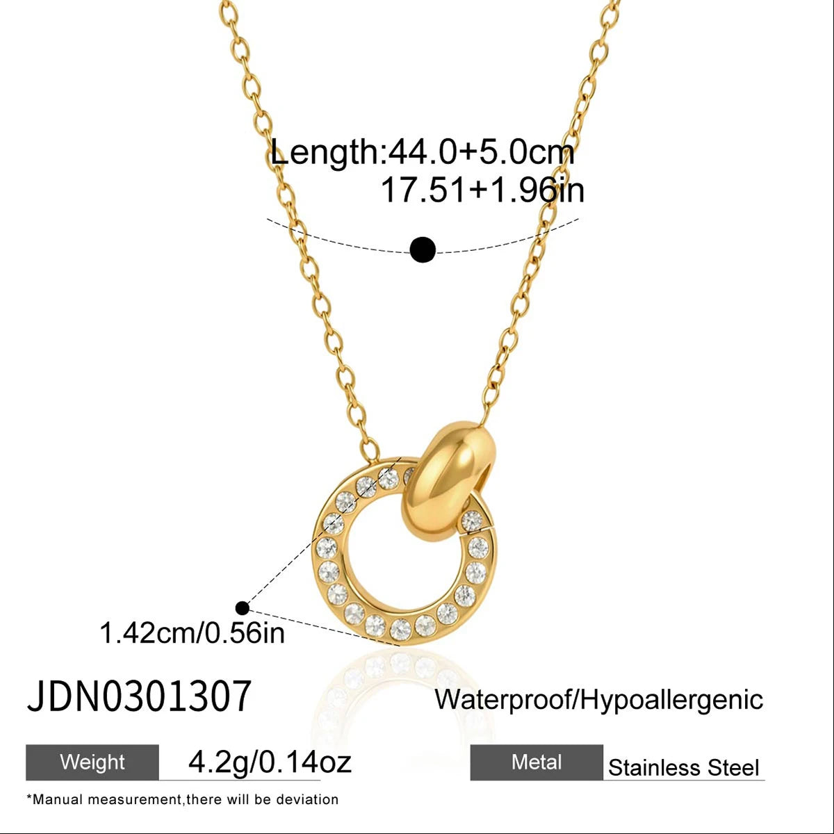 Kika Delicate White Zircon Double Ring Interlocking Pendant With O-Chain Necklace