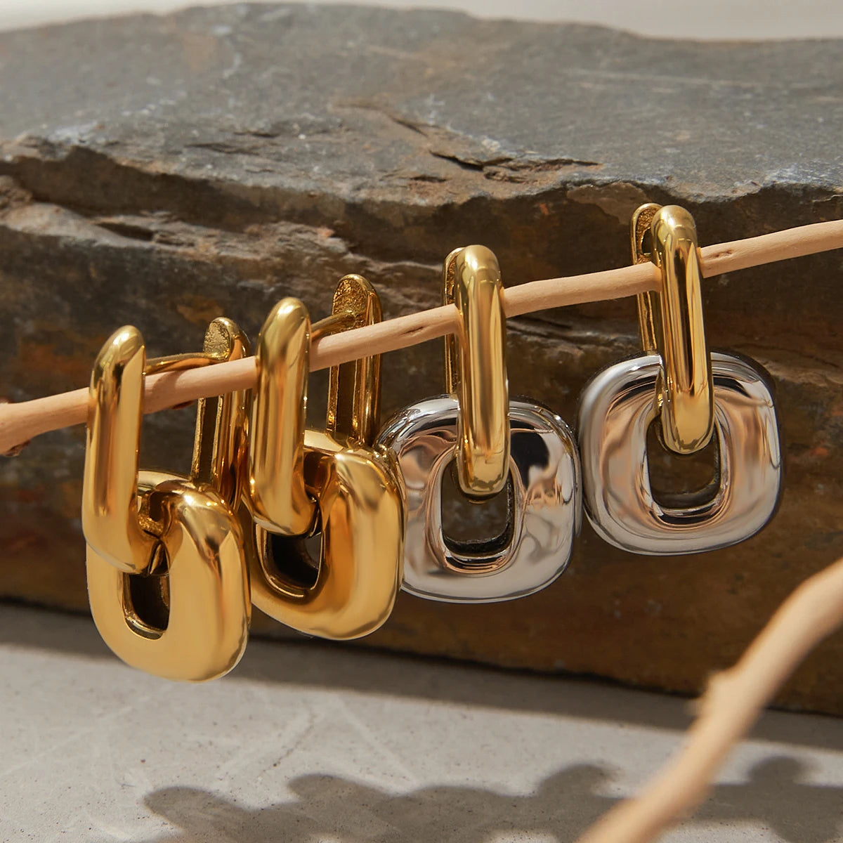 Plated Stainless Steel Two tone Oval Splicing Earrings