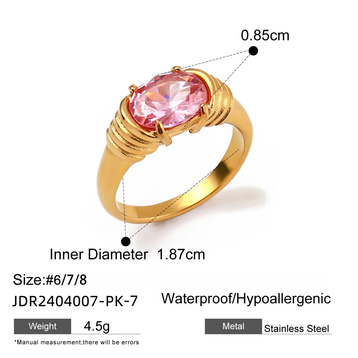 KIKA Stainless Steel Jewelry Exquisite Cubic Zirconia Women Ring 18 K Metal Wedding Engagement Waterproof