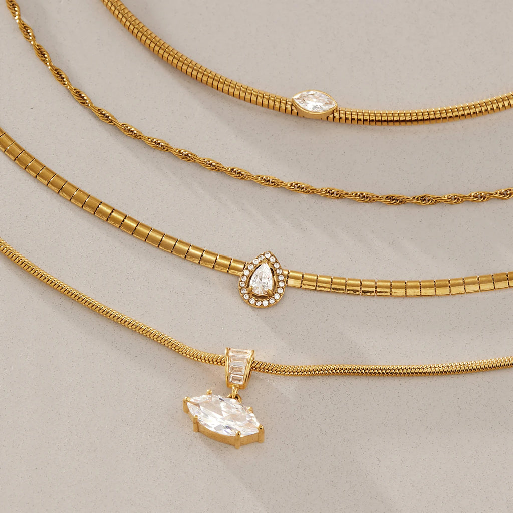 Kika Geometric Zircon Pendant Necklace Minimalist 18K Gold PVD Plated Stainless Steel 316L