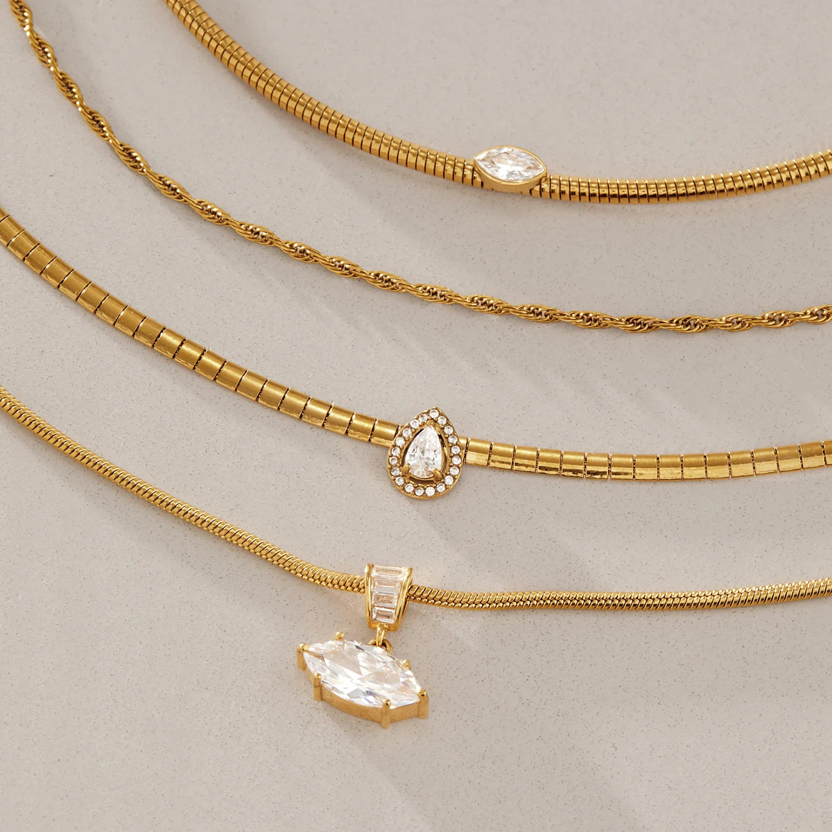 Kika Geometric Zircon Pendant Necklace Minimalist 18K Gold PVD Plated Stainless Steel 316L
