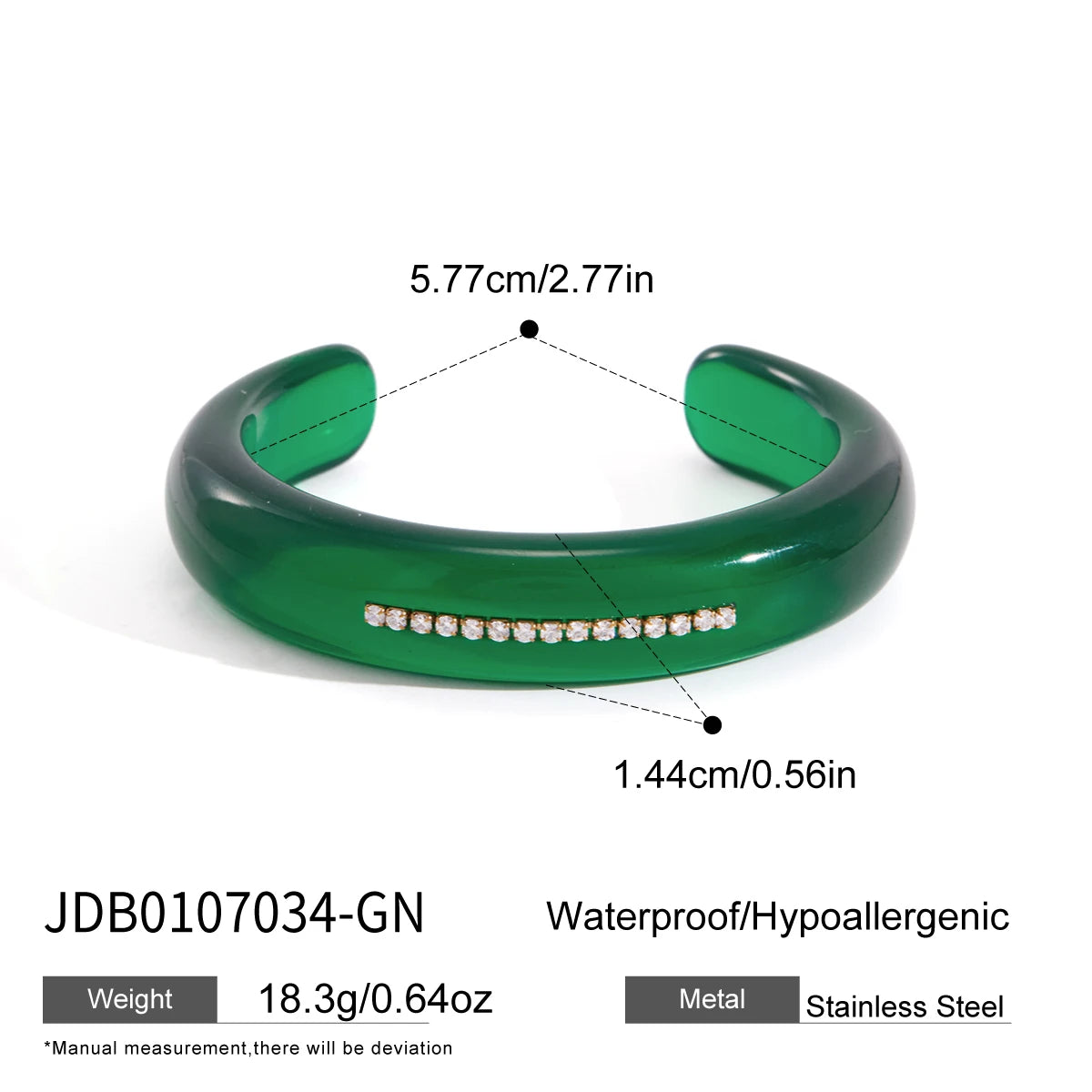 KIKA Chunky Resin Wide Cuff Bracelet For Women Delicate Cubic Zirconia Open Bangle Autumn Winter Fashion Jewelry Gift