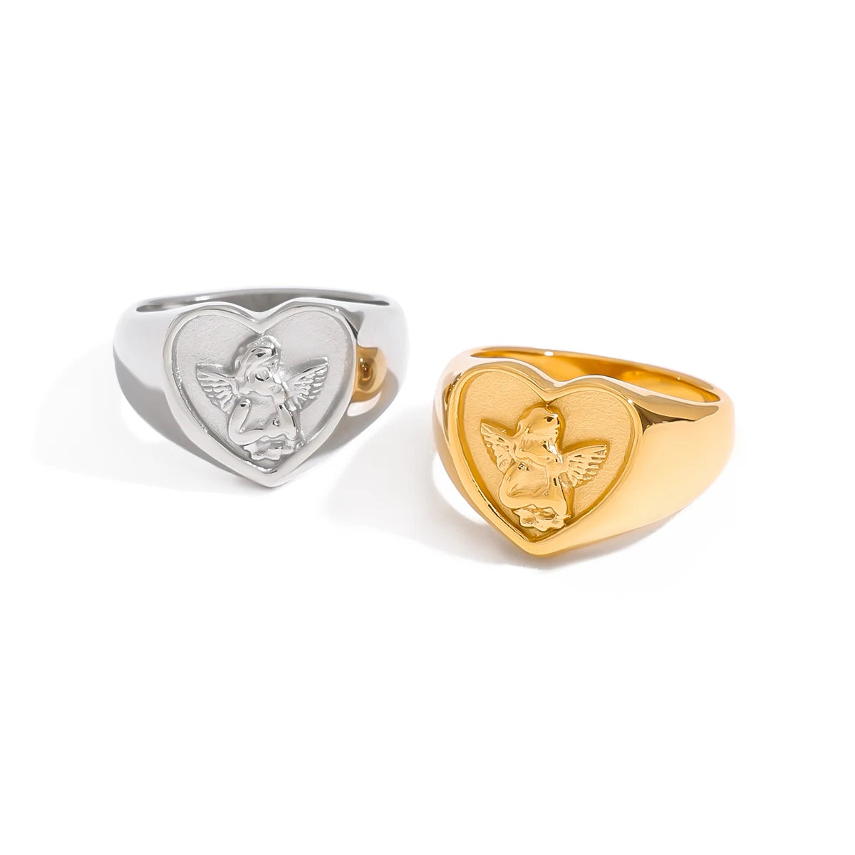 KIKA Minimalist Heart Angel Ring Stainless Steel 316L Waterproof Stackable Love Ring
