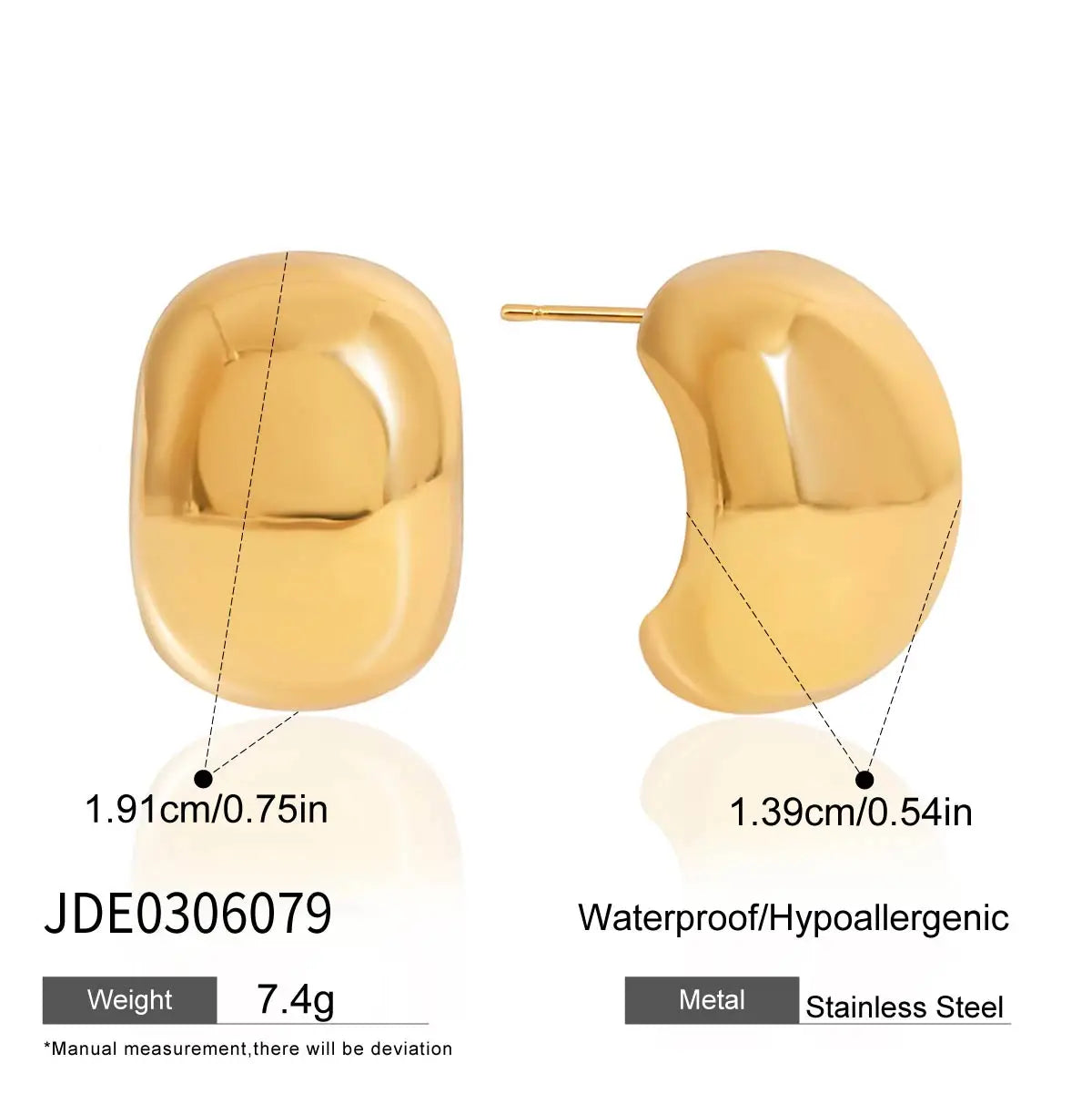 Minimalist 18K Gold Color Plated Stainless Steel Smooth C-Ring Ear Studs