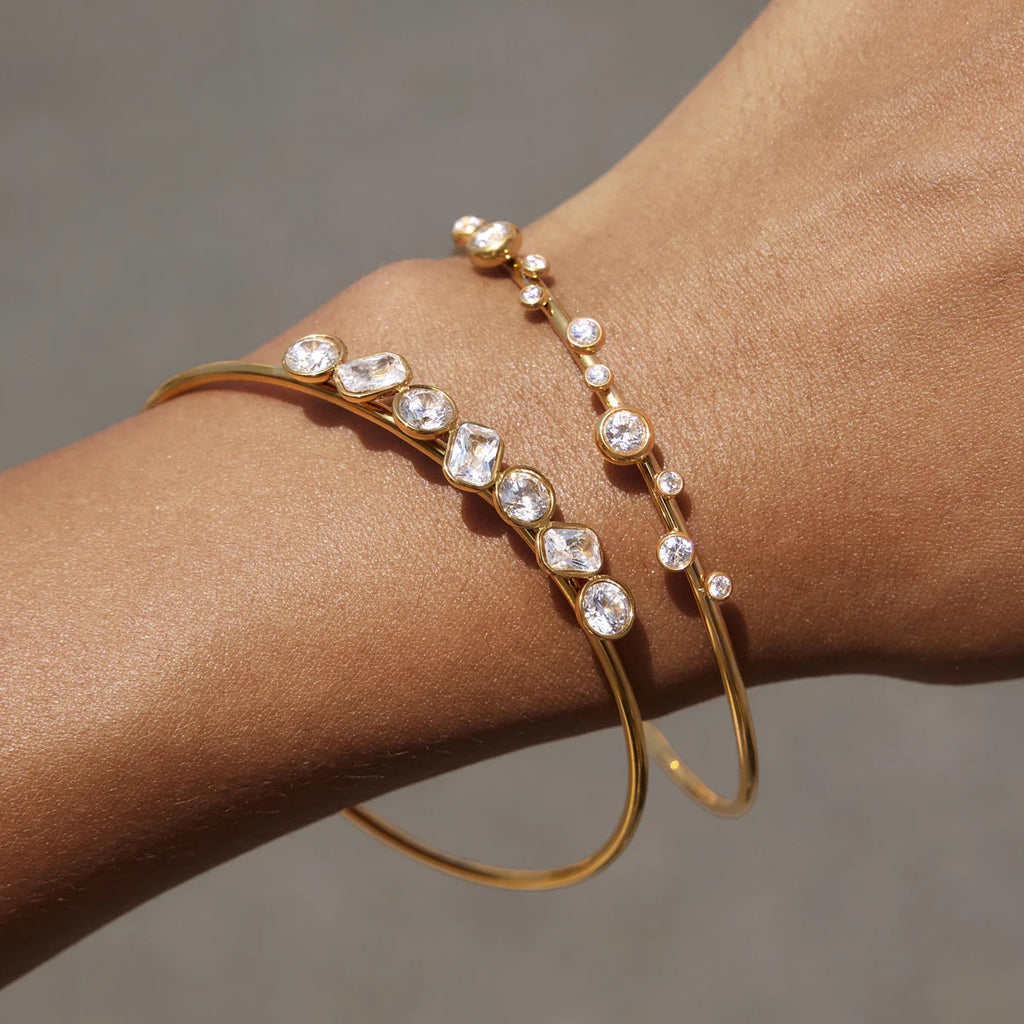 Kika Delicate Geometric Cubic Zirconia Bangle 18K Gold PVD Plated Stainless Steel 316L