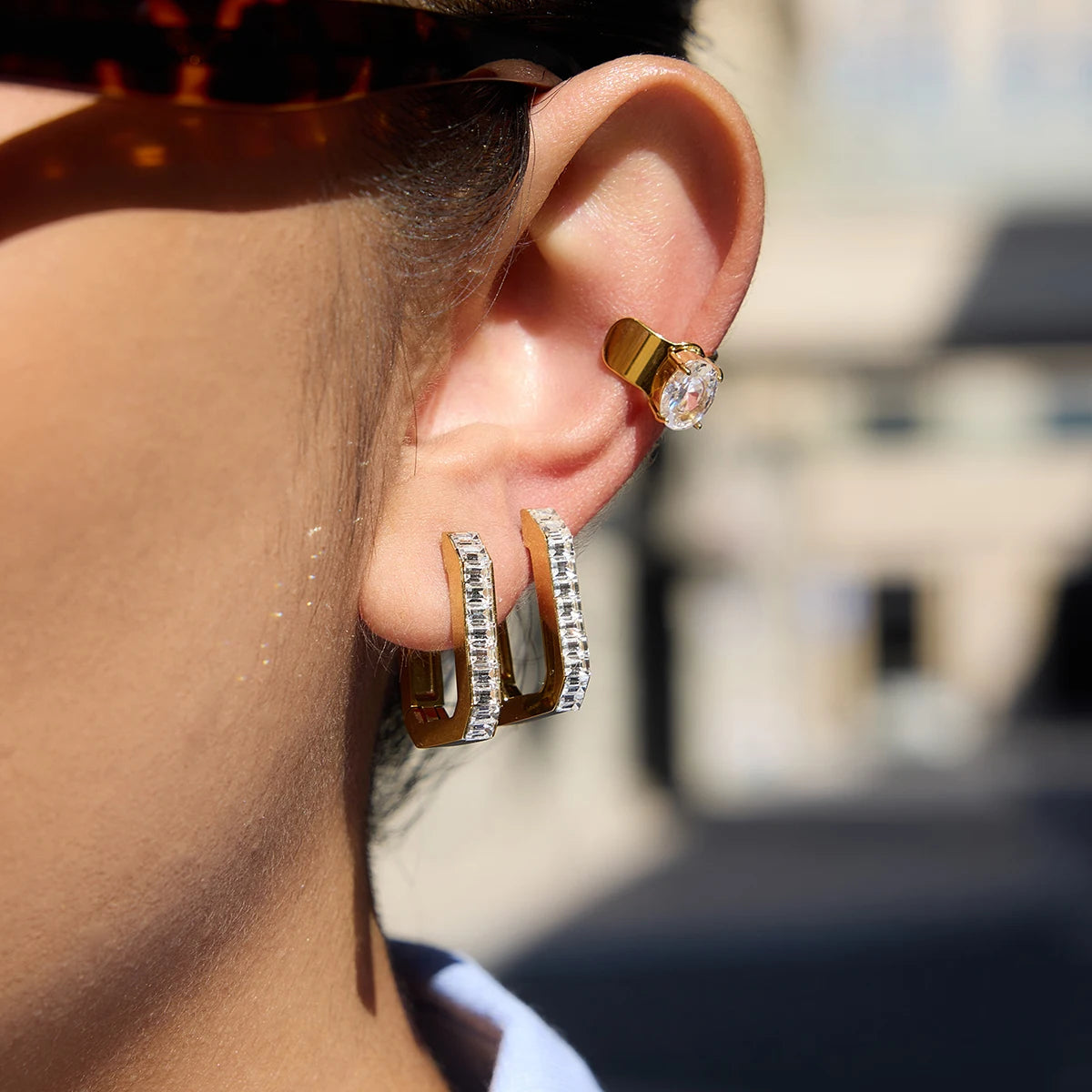 KIKA Minimalist 18K PVD Plated Gold Color U-Shaped White Zircon Earrings Waterproof Stainless Steel 316L Earring