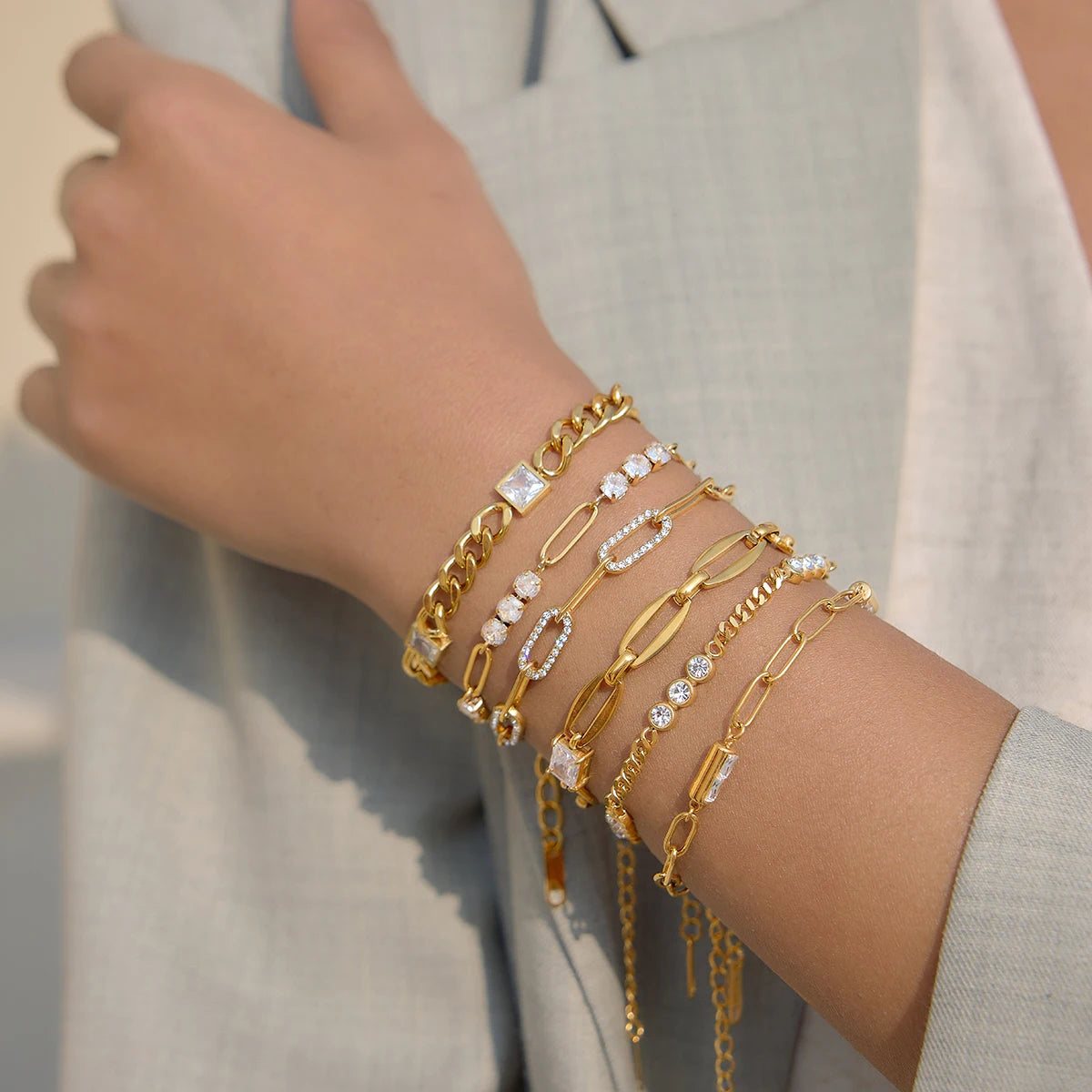 Delicate Bling Geometry Zirconia Shiny Bracelets