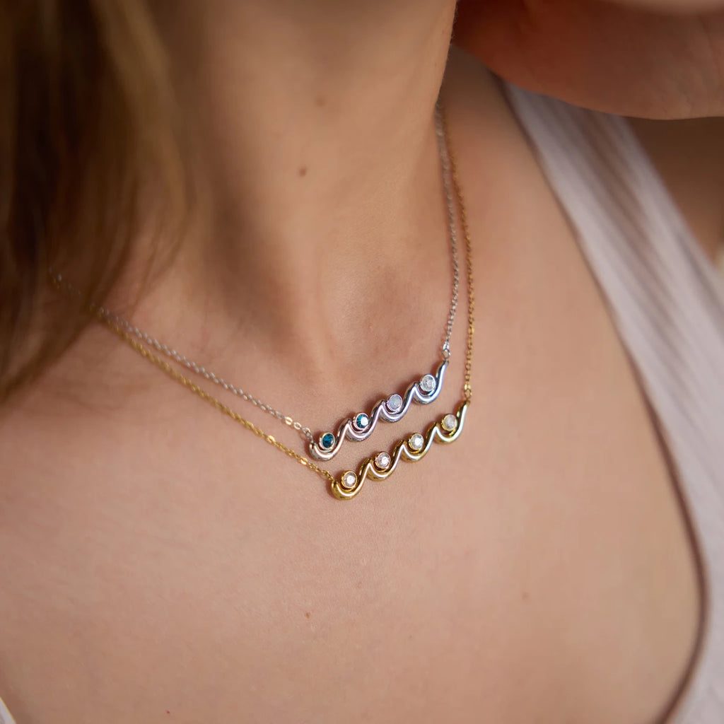 Kika Elegant White Blue Zircon Wave Shape Pendant Necklace